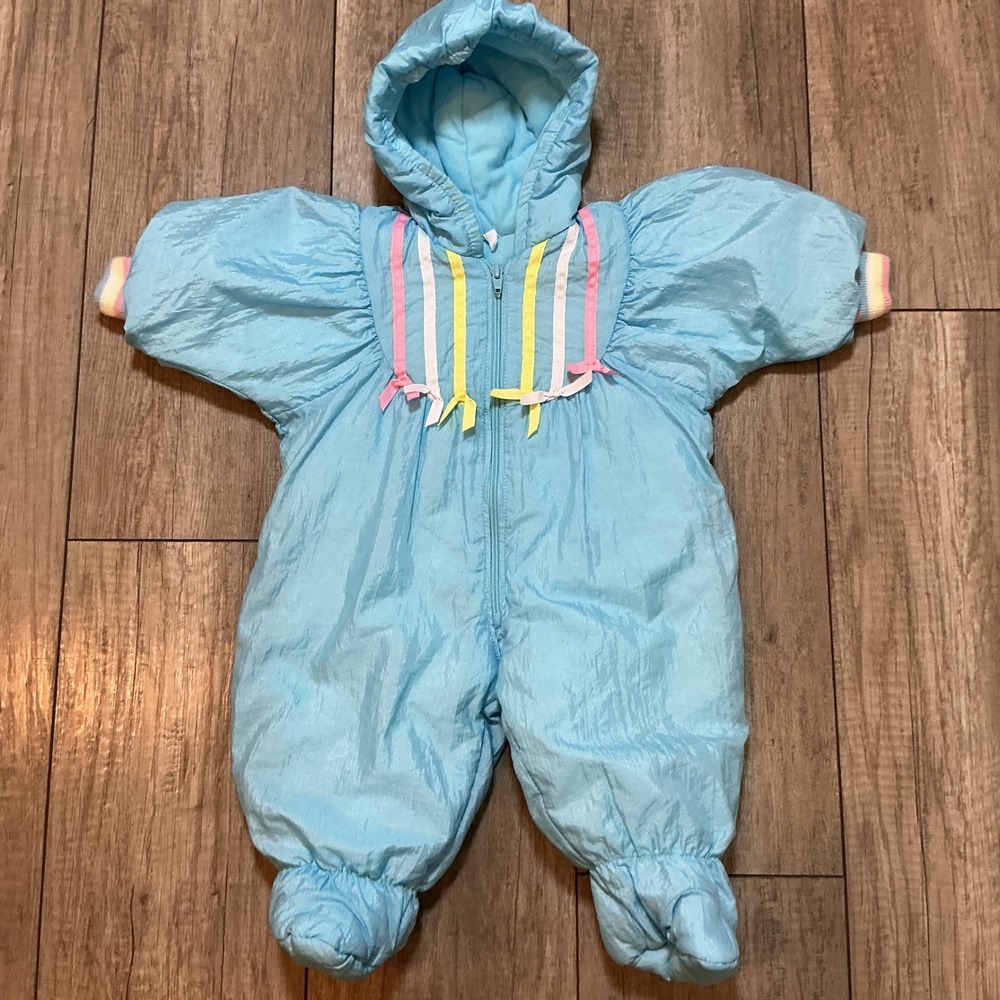 Vintage Weather Tamer 9 Mo. Baby Snowsuit Hooded One Piece‎ Blue Winter Outfit